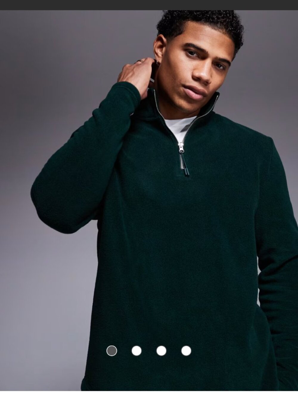 ASOS Design Men's M Fleece Green Quarter Zip Sweatshirt Hiking Casual Coastal